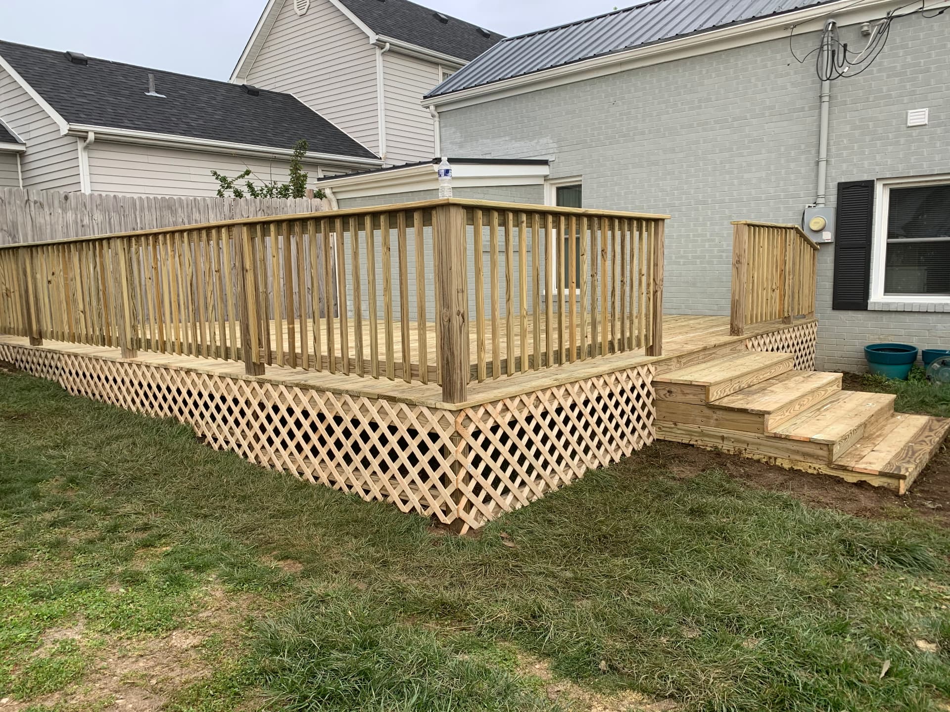Newly built wooden deck with lattice skirting in Frankfort, KY